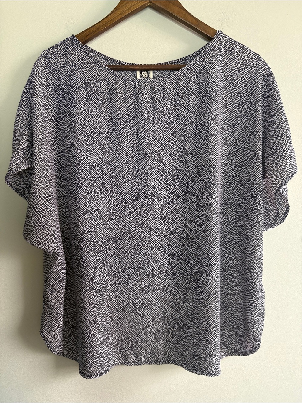 Anne Klein 0X Navy White Dot Print Blouse Plus Size